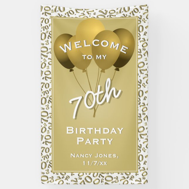 Welcome 70th Party Gold/White Number Pattern Banner (Vertical)