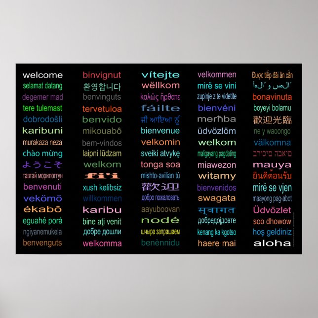 Welcome - 80 Languages Poster - 3 sizes / Black (Front)