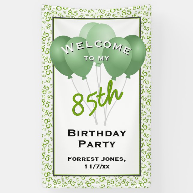 Welcome 85th Birthday Number Patten Green/White Banner (Vertical)