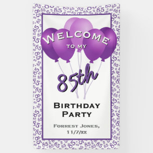 Welcome 85th Birthday Number Patten Purple/White Banner