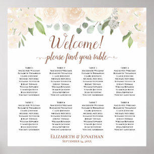 Welcome! 8 Table Blush Peach Roses Seating Chart