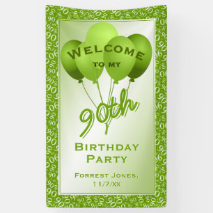 Welcome 90th Birthday Number Pattern - Green/White Banner