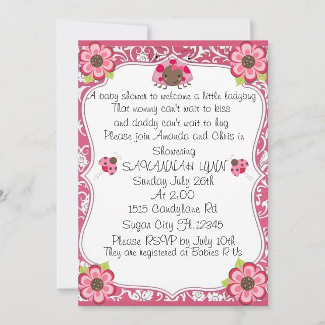 Welcome A Little Lady Bug Baby Shower Invitation (Front)