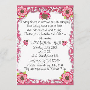 Welcome A Little Lady Bug Baby Shower Invitation