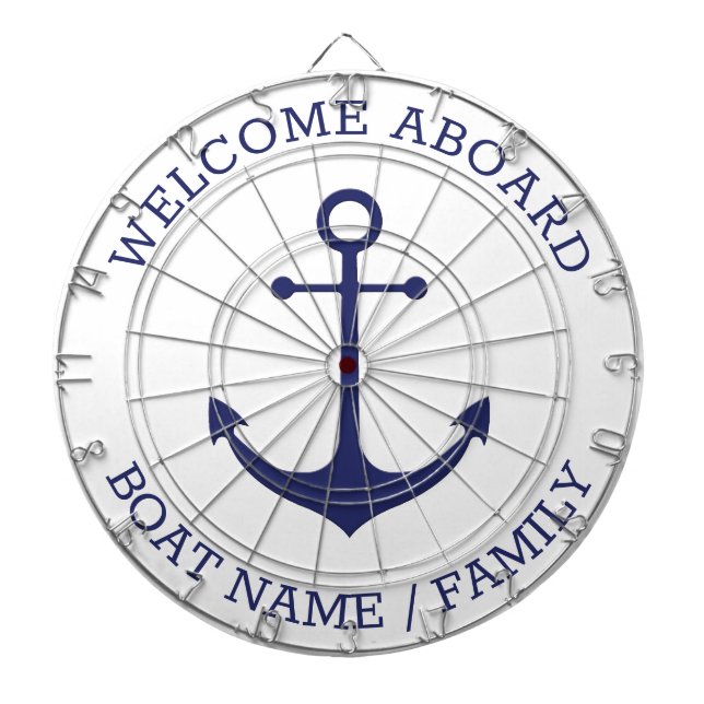 Welcome Aboard blue nautical anchor custom name  Dartboard (Front)