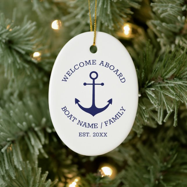 Welcome Aboard blue white Custom nautical anchor  Ceramic Tree Decoration (Tree)