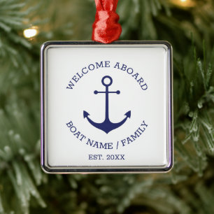 Welcome Aboard blue white Custom nautical anchor Metal Tree Decoration