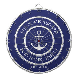 Welcome Aboard blue white nautical anchor custom Dartboard