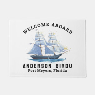 Welcome Aboard Boat Name Anchor Doormat