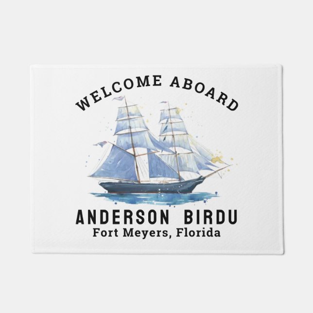 Welcome Aboard Boat Name Anchor Doormat (Front)