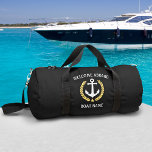 Welcome Aboard Boat Name Anchor Gold Laurel Black Duffle Bag<br><div class="desc">A custom designed nautical boat anchor, gold style laurel leaves and a gold star with "Welcome Aboard" and your personalised name or boat name on a stylish gym or travel duffle bag. This design is in white and gold colours on black or edit the design and easily change the bag...</div>