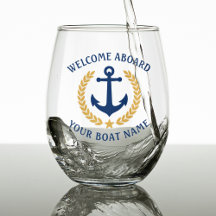 Welcome Aboard Boat Name Anchor Gold Laurel Blue