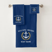 Welcome Aboard Boat Name Anchor Gold Laurel Navy