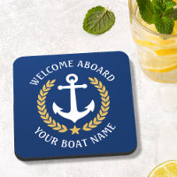 Welcome Aboard Boat Name Anchor Gold Laurel Navy