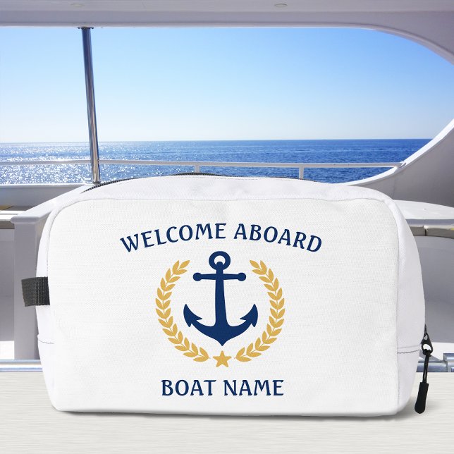 Welcome Aboard Boat Name Anchor Gold Laurel Star Dopp Kit (Creator Uploaded)