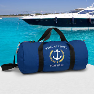 Welcome Aboard Boat Name Anchor Gold Laurel Star Duffle Bag