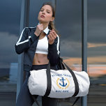 Welcome Aboard Boat Name Anchor Gold Laurel Star Duffle Bag<br><div class="desc">Personalised travel duffel bags featuring a custom designed nautical boat anchor, gold style laurel leaves and a gold star with "Welcome Aboard" and your name or boat name. This design is in navy blue and gold colours on white or edit the design and easily change the bag to any desired...</div>