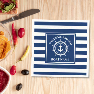 Welcome Aboard Boat Name Anchor Helm Striped Napkin