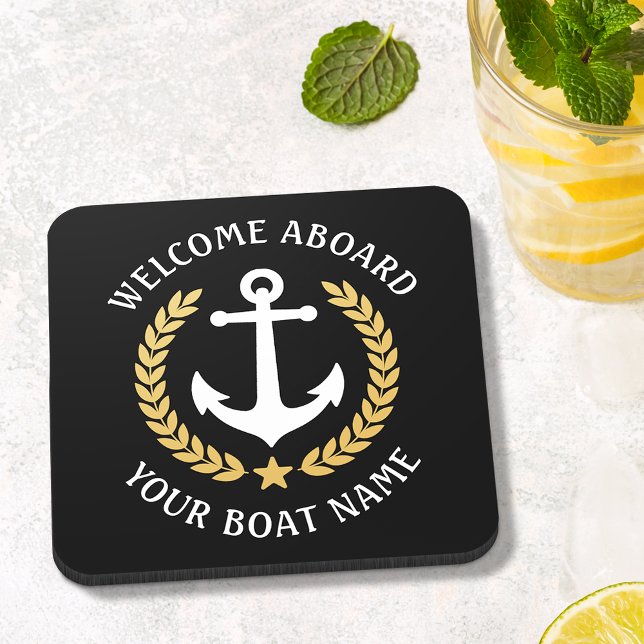 Welcome Aboard Boat Name Anchor Regal Gold Laurel Coaster (Creator Uploaded)
