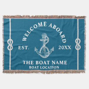 Welcome Aboard Boat Name and location Anchor  Throw Blanket