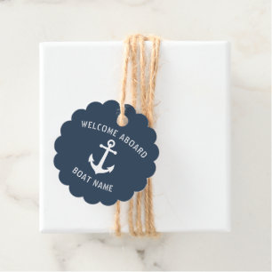 Welcome Aboard Boat Name Nautical Anchor Blue Favour Tags