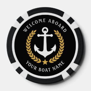 Welcome Aboard Boat Name Nautical Anchor Gold Star Poker Chips