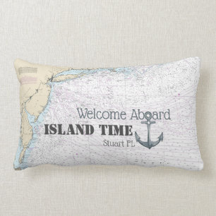 Welcome Aboard Boat Name Nautical Chart + Anchor Lumbar Cushion