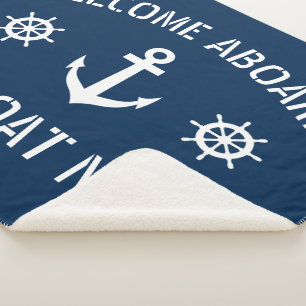 Welcome aboard boat name nautical medium fleece sherpa blanket