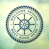 Welcome aboard boat name nautical ship's wheel