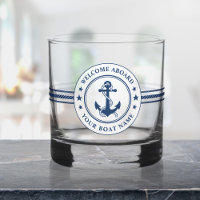 Welcome Aboard Boat Name Stylish Anchor Rope Stars