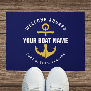 Welcome Aboard Boat Navy Blue Nautical Anchor Doormat