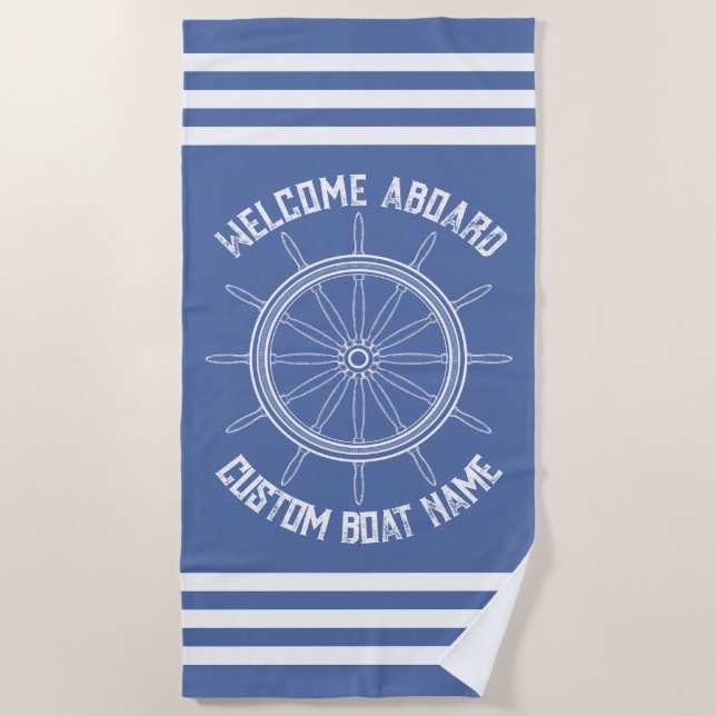 Welcome Aboard - Custom Boat Name Beach Towel (Front)