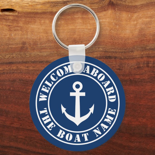 Welcome aboard custom boat name nautical anchor key ring (Front)
