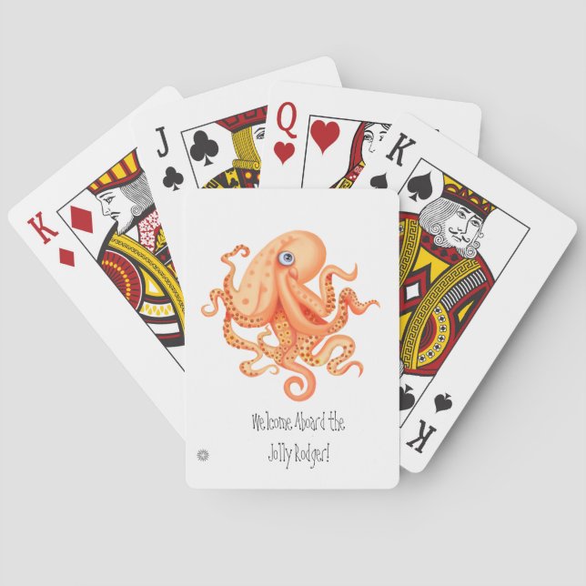 Welcome aboard cute orange octopus playing cards (Back)