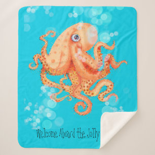 Welcome aboard cute orange octopus sherpa blanket