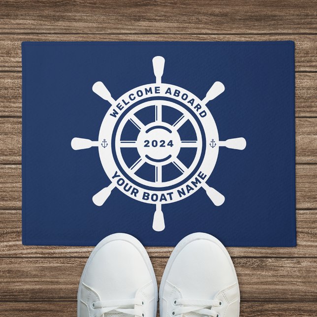Welcome Aboard Doormat Navy Blue Custom Boat Name (Creator Uploaded)
