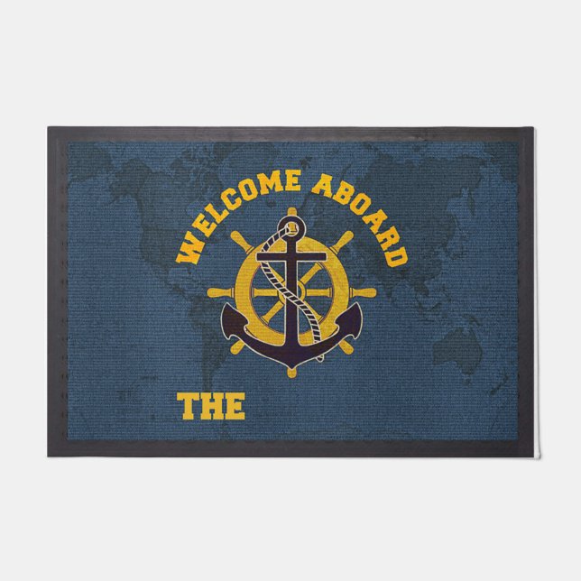 Welcome Aboard Doormat, Personalised Sailor Mat (Front)