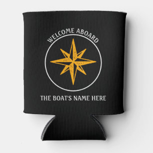 Welcome Aboard Greeting Gold Nautical Star Image Can Cooler