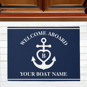 Welcome Aboard Heart Anchor Boat Name Monogram Doormat