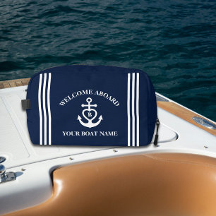 Welcome Aboard Heart Anchor Boat Name Monogram Dopp Kit