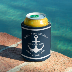 Welcome Aboard Nautica Blue Can Cooler