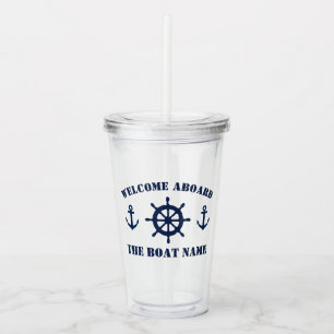 Welcome aboard nautical anchor and ship wheel acrylic tumbler
