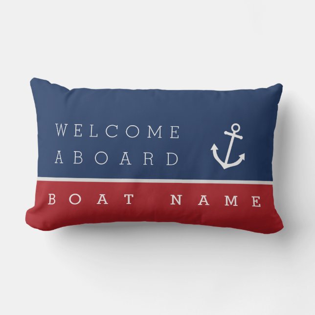 Welcome aboard nautical anchor pillow personalised (Front)