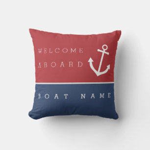 Welcome aboard nautical anchor pillow w/ boat name