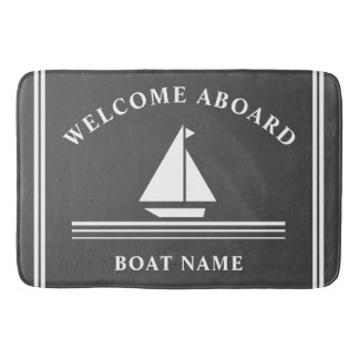 Welcome Aboard Nautical Boat Grey Name Bath Mat