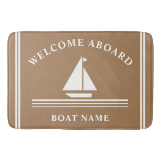 Welcome Aboard Nautical Boat Khaki Name Bath Mat