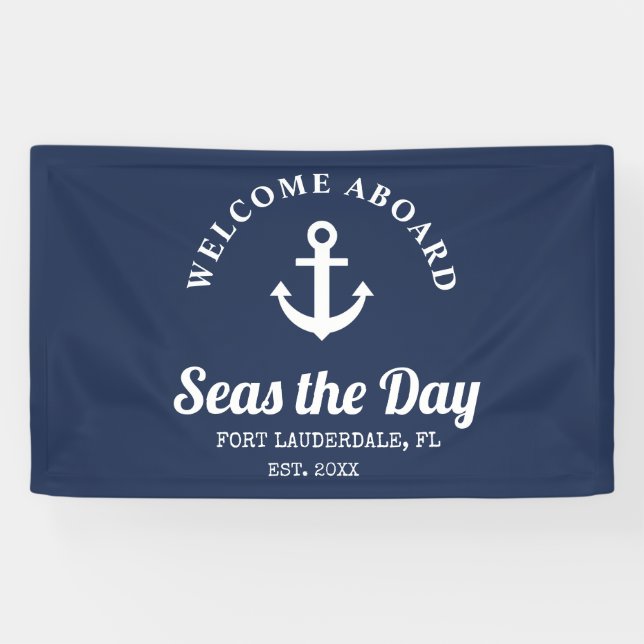 Welcome Aboard Nautical Boat Name   Banner (Horizontal)