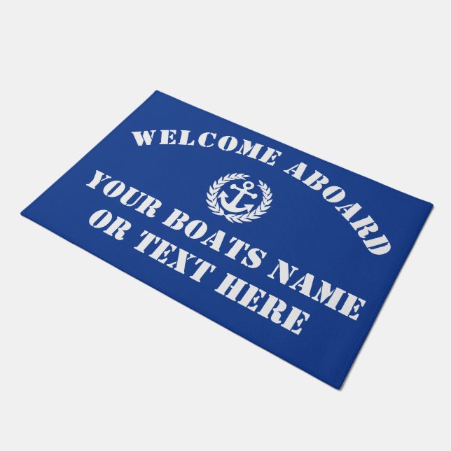 Welcome aboard nautical boats anchor doormat (Angled)