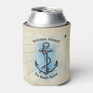 Welcome Aboard Nautical Greeting Boats Name - Can Cooler