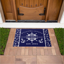 Welcome Aboard Nautical Navy Blue Boat anchor